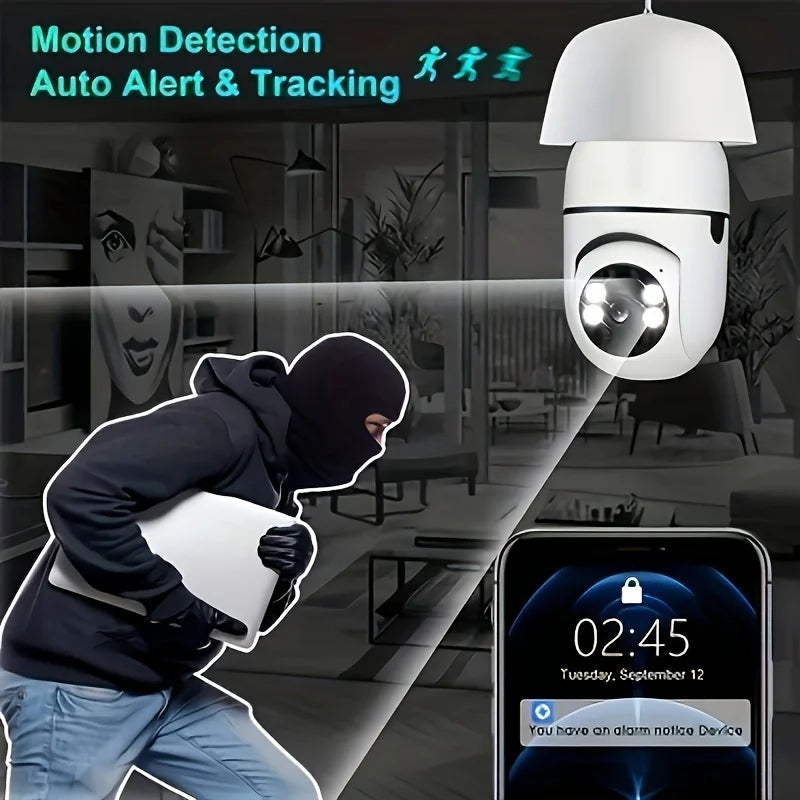2PCS Ease Life APP-Light Bulb Security Cameras Indoor Outdoor Wireless WiFi Camera 2.4GHz, 360 Degree, E27 Light Socket Screw In